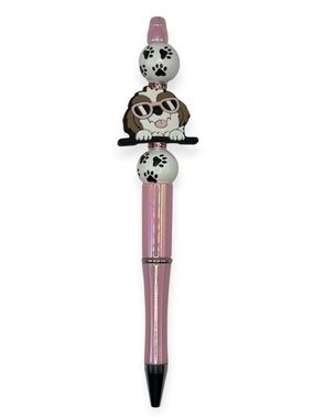 Handcrafted Dog Beaded Pen in Iridescent Pink